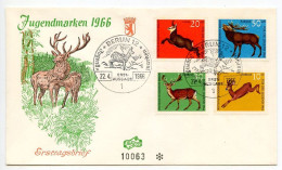 Germany, Berlin 1966 FDC Scott 9NB37-9NB40 Animals - Roe Deer, Chamois, Fallow Deer, Red Deer - 1948-1970
