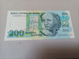 Billete Brasil 200 Cruzeiros, Año 1990, Serie AA, Nº Bajisimo, UNC - Brazil