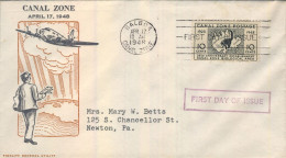 1948 CANAL ZONE , BALBOA - NEWTON , PRIMER DIA , FIRST DAY COVER , 25 ANIVERSARIO ÁREA BIOLÓGICA DEL CANAL - Kanaalzone