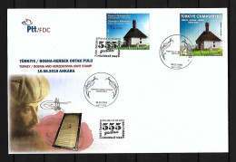 2018 Joint Turkey And Bosnia Hercegovina, MIXED FDC WITH BOTH STAMPS: Mosque In Milodraz - Emissions Communes