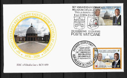 RARE 2020 Joint/Congiunta Vatican And Ivory Coast, MIXED FDC WITH BOTH STAMPS: Diplomatic Relations - Emissions Communes