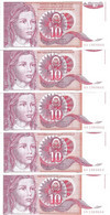 YOUGOSLAVIE 10 DINARA 1990 UNC P 103 ( 5 Billets ) - Yugoslavia