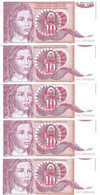 YOUGOSLAVIE 10 DINARA 1990 UNC P 103 ( 5 Billets ) - Jugoslawien