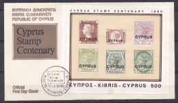 CYPRUS 1980 Cypus Stamp Centenary Block  Vl. B 11 On Plain FDC - Lettres & Documents