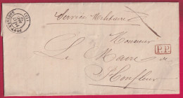 GUERRE 1870 PONT L'EVEQUE CALVADOS SERVICE MILITAIRE PP ROUGE POUR HONFLEUR LETTRE - Guerre De 1870