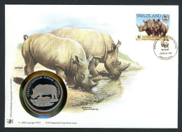 Swasiland 1993 Numisbrief Medaille Nashörner 30 Jahre WWF, CuNi PP (MD817 - Non Classés