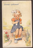 Félicitations - Mignonne Petite Fille Est Bonne à Tricoter. Illustrée Par Lovano  - 1954 - Dessins D'enfants