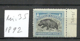 LIBERIA 1892 Michel 35 MNH Flusspferd Rhino - Neushoorn