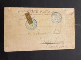 Affranchissement Exceptionnel Faute De Timbres Sur Demi-timbres De Diego Suarez 1904 Madagascar Pour Diego Suarez - Lettres & Documents