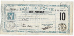 Entier Postal BON DE POSTE DIX FRANCS Timbre 5c Type SAGE VILLEURBANNE LES CHARPENNES 1899 (déchirure Sur Le Bas) RARE - Buste Postali E Su Commissione Privata TSC (ante 1995)