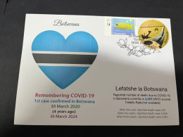 30-3-2024 (4 Y 28) COVID-19 4th Anniversary - Botswana - 30 March 2024 (with Botswana Football Round Flag Stamp) - Maladies