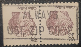 United States Pair Used Coil Postmark Stamps Seashells With Slogan Cancel - Usati