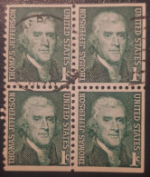 United States Used Coil Block Of Four Thomas Jefferson - Gebraucht