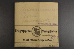 Saargebiet Telegraphie Des Saargebietes, Amt Neunkirchen, 1933 - Storia Postale