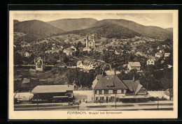 AK Forbach, Bahnhof Der Ortschaft Aus Der Vogelschau  - Forbach