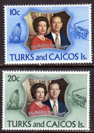 TURKS AND CAICOS ISLANDS - 1972 ROYAL SILVER WEDDING SET (2V) FINE MNH ** SG 372-373 - Turks E Caicos