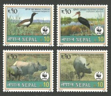 NEPAL 2000 WWF WORLD WILDLIFE FUND BIRDS FLORICAN STORK RHINO SET MNH - Népal