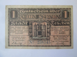 Rare! Poland-Czech Republic 1 Korone 1919 Cieszyn/Teschen Banknote - Polen