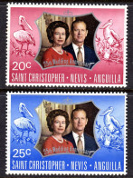 ST CHRISTOPHER NEVIS ANGUILLA - 1972 ROYAL SILVER WEDDING SET (2V) FINE MNH ** SG 256-257 - St.Christopher, Nevis En Anguilla (...-1980)