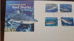 P) 2003 COCOS ISLANDS, REEF SHARKS, ENDEMIC SPECIES, COMPLETE SERIES, FDC XF - Islas Cocos (Keeling)