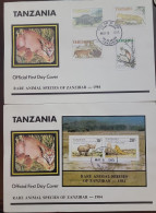 P) 1984 TANZANIA, RARE ANIMALS SPECIES OF ZANZIBAR, COMPLETE SERIES, SET OF 2, FDC, XF - Tanzania (1964-...)