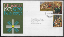 United Kingdom Of Great Britain.  FDC Sc. 522-524.  Christmas 1967 - Paintings.  FDC Cancellation On FDC Envelope - 1952-1971 Dezimalausgaben (Vorläufer)