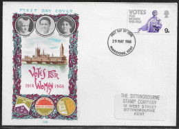 United Kingdom Of Great Britain.  FDC Sc. 565.  50th Anniversary Of The “Votes For Women” 1918-1968.  FDC Cancellation - 1952-1971 Em. Prédécimales