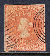 Chile - Scott #9 - Used - Inverted Watermark, Scissor Cut At Bottom - SCV $8.00+ - Cile