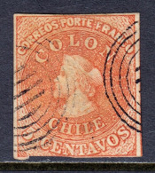 Chile - Scott #9 - Used - Inverted Watermark, Scissor Cut At Bottom - SCV $8.00+ - Chile