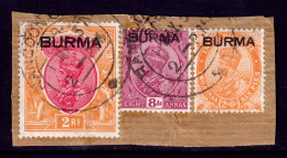 Burma - Scott #6, 11, 14 - Used On Piece - Crease LR On #14 - SCV $28 - Burma (...-1947)