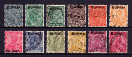 Burma - Scott #1//12 - Used - Short Set - SCV $6.85 - Birma (...-1947)