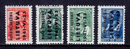 Lithuania - 1941 Nepriklausoma Independence Overprint Issue - 4 Values - MH - Lithuania