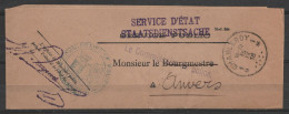 Bande Imprimé "SERVICE D'ETAT / STAATSDIENSTSACHE" Càd CHARLEROY 1M /15 IX 1916 Du Commissaire De Police De Charleroi Po - Other & Unclassified