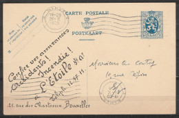 CP EP 50c Bleu Lion Héraldique Repiqué Pub "Assurance L'Etoile - Bruxelles" Petite Flam. "NAMUR 1/26-X 1935 Pour E/V (au - Cartoline 1934-1951