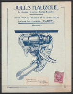 Carte-pub Palans électriques HADEF / HAUZOUL Affr. N°273 (PREO) Houyoux 5c BRUXELLES/1929/BRUSSEL Pour Verreries Et Gobl - Typos 1922-31 (Houyoux)