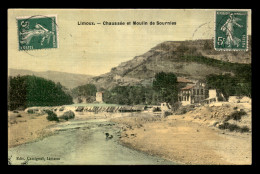 11 - LIMOUX - CHAUSSEE ET MOULIN A EAU DE SOURNIES - CARTE TOILEE ET COLORISEE - Limoux