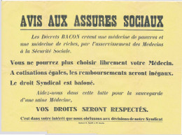 Affiche 40 X 30.1 Cm Contre Les DÉCRETS BACON (1959 - 1960) Qui Empêcheraient Le Libre Choix De Son Médecin - Manifesti