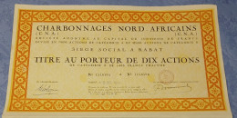 Charbonnages Nord-Africains (C.N.A.) - Titre Au Porteur De Dix Actions - Maroc - Rabat - 1948. - Mines