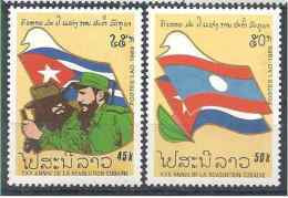 1989 LAOS 925-26** Cuba, Castro, Drapeau - Laos