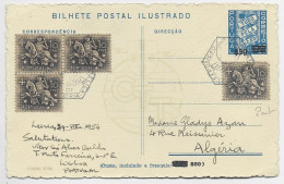 PORTUGAL 10CX4 +5C SUR ENTIER $50 BILHETE POSTAL EXPO LISBOA 1954 LEIRIA TO ALGERIE - Lettres & Documents