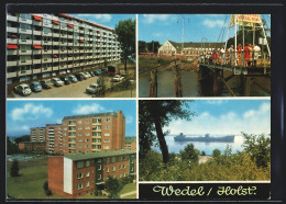 AK Wedel, Ansichten Aus Der Ortschaft Mit Anlegesteg Und Hochhäusern  - Wedel