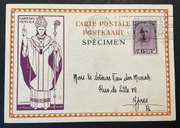 Carte Postale "Cardinal Mercier" SPECIMEN Affr. OBP 342 Obl. BRUXELLES QL - BRUSSEL LW - Cartes Postales 1909-1934