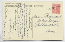 FRANCE SEMEUSE 50C LIGNEE N° 199 GRIFFE PAQUEBOT SUR CARTE CHARGEURS REUNIS LIBREVILLE GABON 1932 - 1903-60 Semeuse Lignée