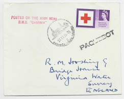ENGLAND 3C RED CROSS ELIZABETH SOLO LETTRE COVER PAQUEBOT 1954 POSTED AT HIGH SEA RMS CARONIA TO ENGLAND - Covers & Documents