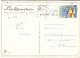 CARTOLINA PER ITALIA CON ANNULLO TARGHETTA LIECHTENSTEIN LOS ANGELES 1984 - Storia Postale