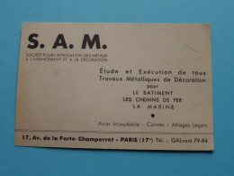 S.A.M. Travaux Metalliques De Décoration > Av. De La Porte Champerret à PARIS ( Voir SCAN ) La FRANCE ! - Visiting Cards