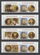 ROMANIA 2022  THE GREAT UNION IN NUMISMATICS - Gold Coins, Kings  - Set Of 4 Stamps With Labels  MNH** - Coins