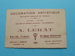 Décoration Artistique A. LERAT Rue Du Centre St.QUAY-PORTRIEUX ( Voir SCAN ) La FRANCE ! - Visiting Cards