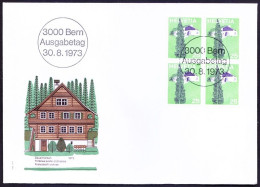 Switzerland 1973 FDC Blk, Bern City Architecture, Buildings, Houses, Landscapes - Denkmäler