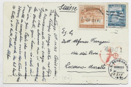 CHILE CHILI 1.00+20C TARJETA POSTAL ITALIA POSTEE SANTIAGO 1943 TO SUISSE CENSOR + CENSURE NAZI - Chile